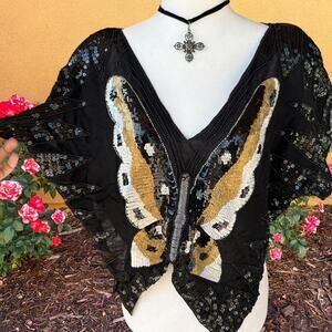 Whimsigoth  sequin beaded butterfly poncho